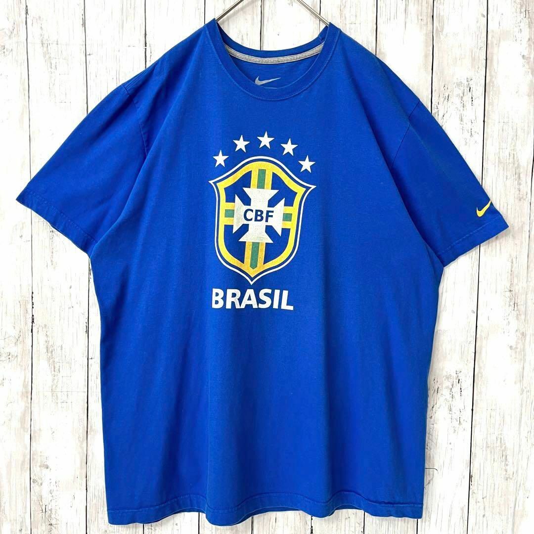 NIKE(ナイキ)のメンズ古着　NIKEナイキ　サッカーブラジル代表プリントTシャツ　サイズXL 青 メンズのトップス(Tシャツ/カットソー(半袖/袖なし))の商品写真