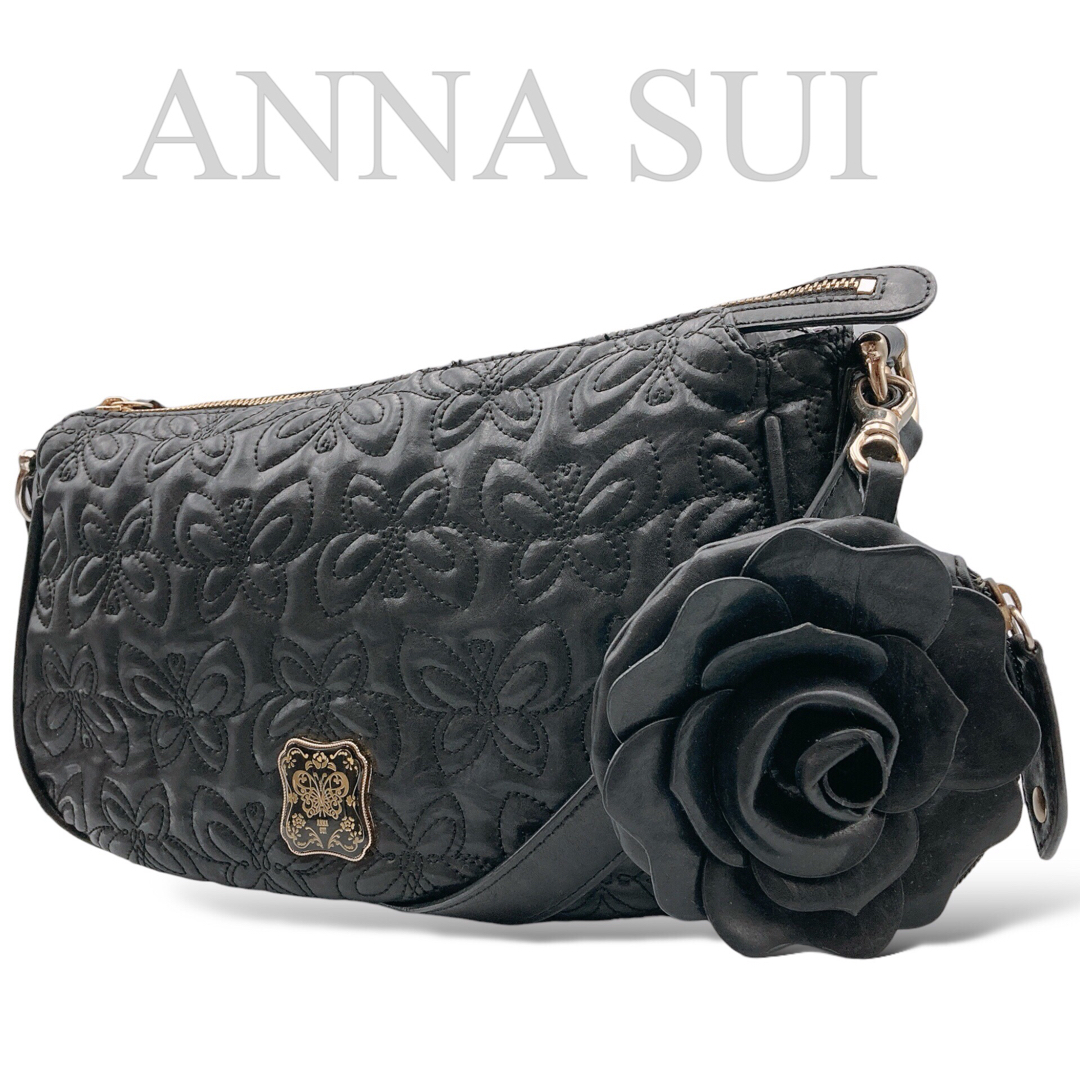 ANNA SUI(アナスイ)のANNA SUI アナスイ　キルティング　レザー　ショルダーバッグ　ブラック レディースのバッグ(ショルダーバッグ)の商品写真