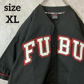 フブ(FUBU)の【ビッグ刺繍ロゴ、ベースボールシャツ】FUBUヒップホップ古着ストリート黒XL(シャツ)