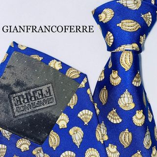 GIANFRANCOFERRE　シルクネクタイ　高級　貝殻　イタリア製　ブルー(ネクタイ)