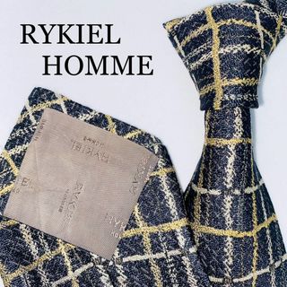 RYKIEL HOMME - RYKIEL HOMME ソニアリキエル　シルクネクタイ　高級　チェック　絹　黒