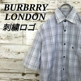 バーバリー(BURBERRY)の【k6764】古着バーバリーロンドン刺繍ロゴトップス半袖シャツボタン留め三陽商会(シャツ)