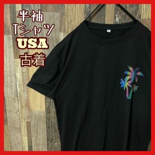 ブラック L メンズ プリント ヤシの木 USA古着 90s 半袖 Tシャツ(Tシャツ/カットソー(半袖/袖なし))