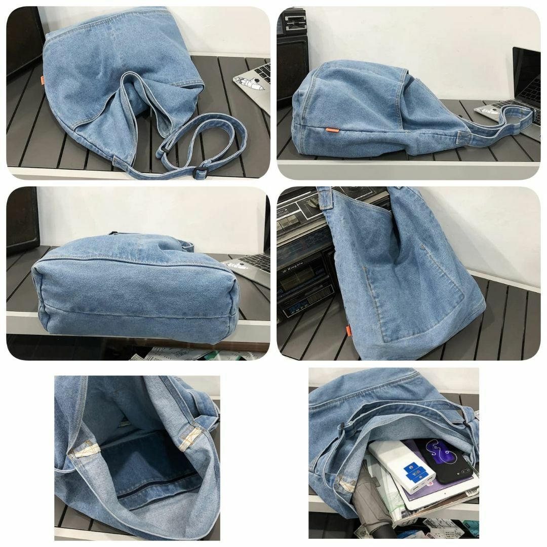 【色: ブルー】[FARFADET] 斜めがけ デニム ショルダーバッグ トート レディースのバッグ(その他)の商品写真