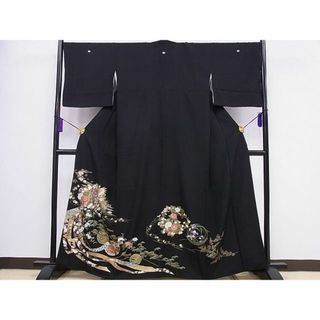 平和屋1■豪華黒留袖　駒刺繍　流水鴛鴦花文　金彩　逸品　CAAC3296ev(着物)