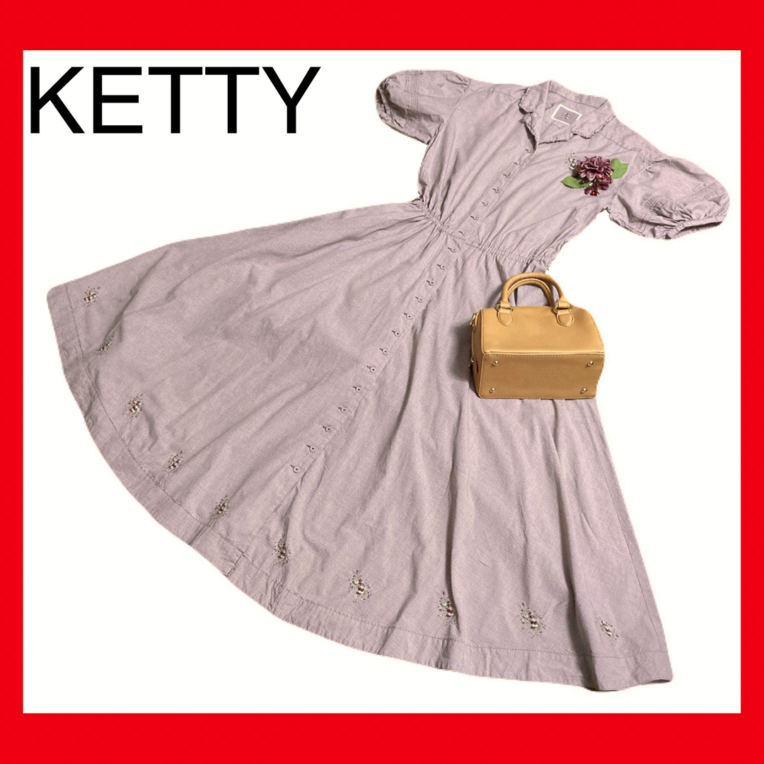 ketty(ケティ)のケティピンクハウスギンガムチェックフラワー刺繍ワンピース レディースのワンピース(ロングワンピース/マキシワンピース)の商品写真