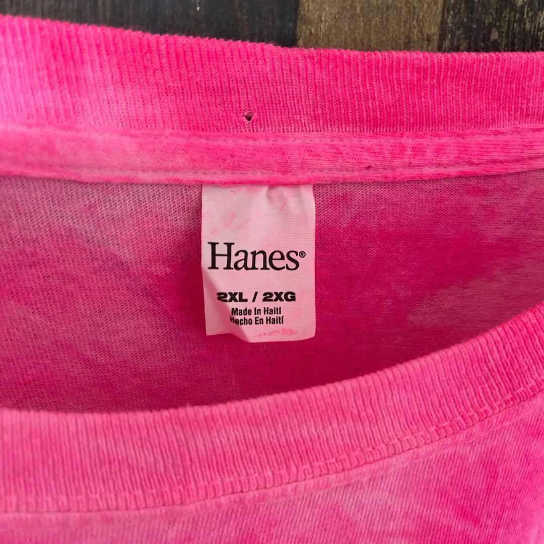 Hanes(ヘインズ)のヘインズ プリント タイダイ柄 ピンク メンズ 2XL 古着 半袖 Tシャツ メンズのトップス(Tシャツ/カットソー(半袖/袖なし))の商品写真
