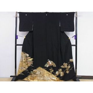 平和屋1■豪華黒留袖　駒刺繍　地紙飛鶴枝葉文　金彩　逸品　CAAC3027ev(着物)