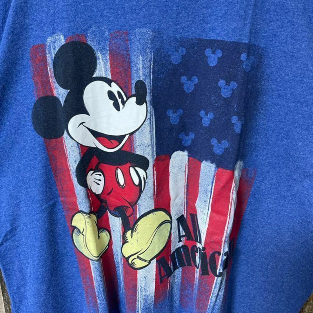 Disney(ディズニー)のディズニー メンズ ブルー ミッキー 2XL USA古着 90s 半袖 Tシャツ メンズのトップス(Tシャツ/カットソー(半袖/袖なし))の商品写真