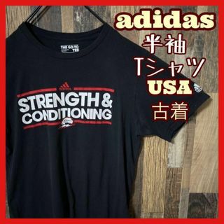 アディダス(adidas)のアディダス メンズ ブラック カレッジ風 M USA古着 90s 半袖 Tシャツ(Tシャツ/カットソー(半袖/袖なし))