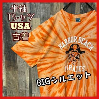 オレンジ アーチロゴ メンズ 2XL 総柄 タイダイ柄 古着 半袖 Tシャツ(Tシャツ/カットソー(半袖/袖なし))