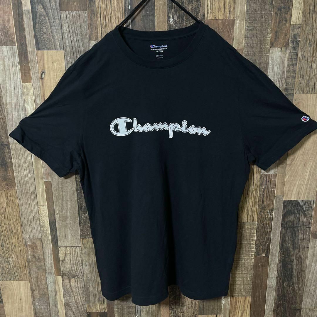Champion(チャンピオン)のチャンピオン プリント ブラック 2XL メンズ 古着 90s 半袖 Tシャツ メンズのトップス(Tシャツ/カットソー(半袖/袖なし))の商品写真