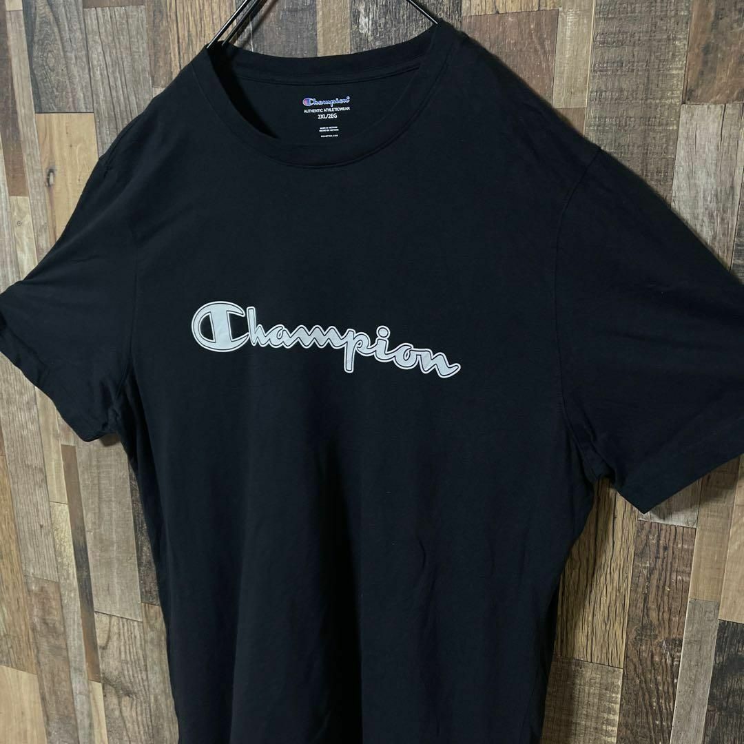 Champion(チャンピオン)のチャンピオン プリント ブラック 2XL メンズ 古着 90s 半袖 Tシャツ メンズのトップス(Tシャツ/カットソー(半袖/袖なし))の商品写真