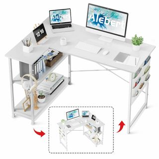 【色: ホワイト】Alebert デスク 机 L字デスク パソコンデスク「メーカ