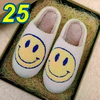 a にこちゃん★スリッパ★来客用★ルームシューズ★もこもこ★室内★厚底 25 黄(その他)