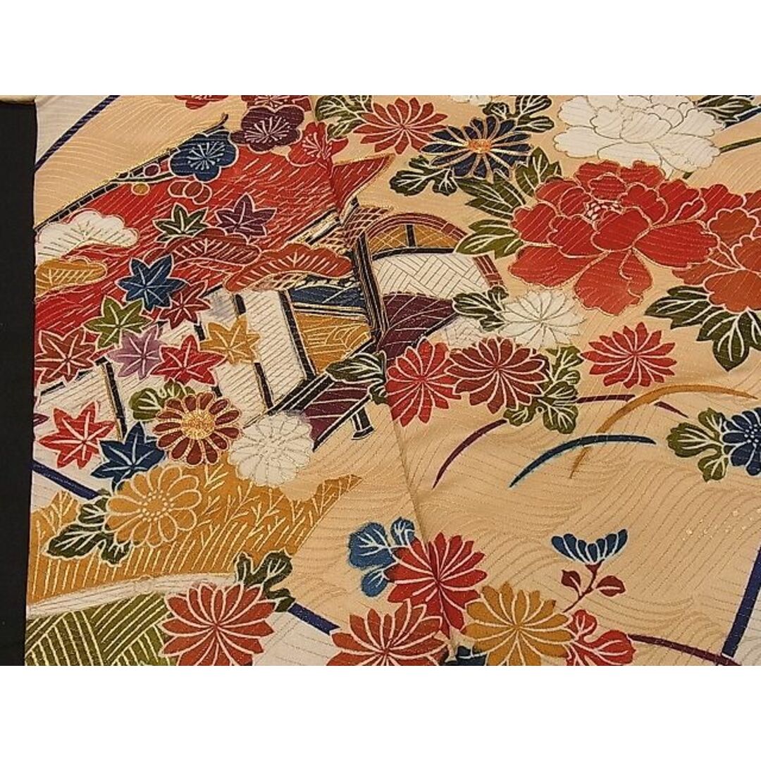 平和屋1■豪華振袖　駒刺繍　風景文　金彩　逸品　CAAC1493dy レディースの水着/浴衣(振袖)の商品写真