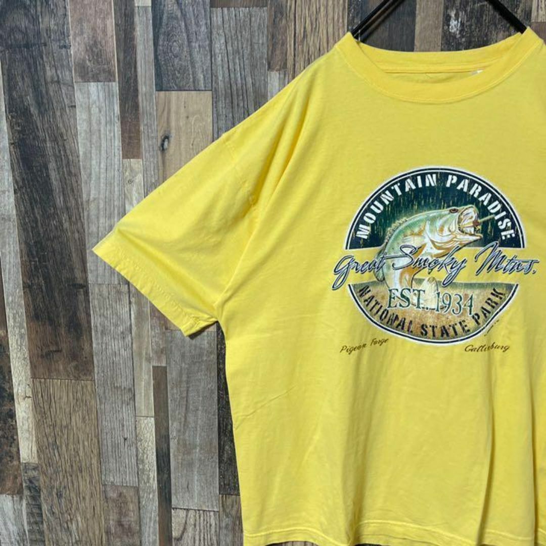 イエロー メンズ XL プリント 魚 バス ゆるダボ USA古着 半袖 Tシャツ メンズのトップス(Tシャツ/カットソー(半袖/袖なし))の商品写真
