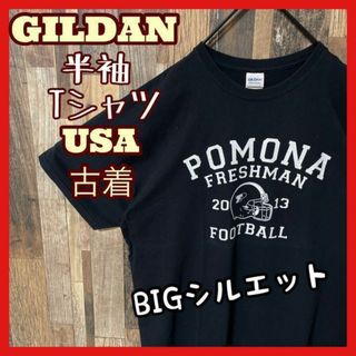 ギルダン アメフト プリント メンズ ブラック XL USA古着 半袖 Tシャツ(Tシャツ/カットソー(半袖/袖なし))