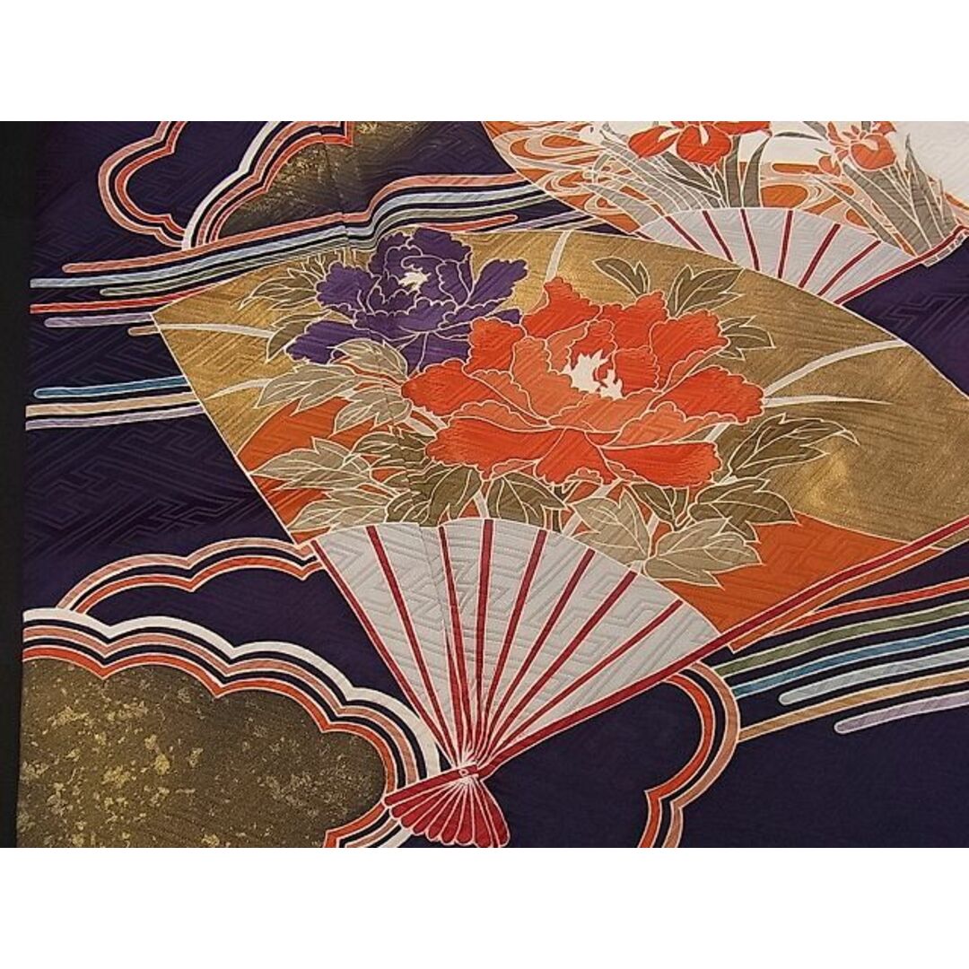 平和屋1■豪華振袖　刺繍　雲取り扇草花文　金彩　逸品　CAAC1383dy レディースの水着/浴衣(振袖)の商品写真