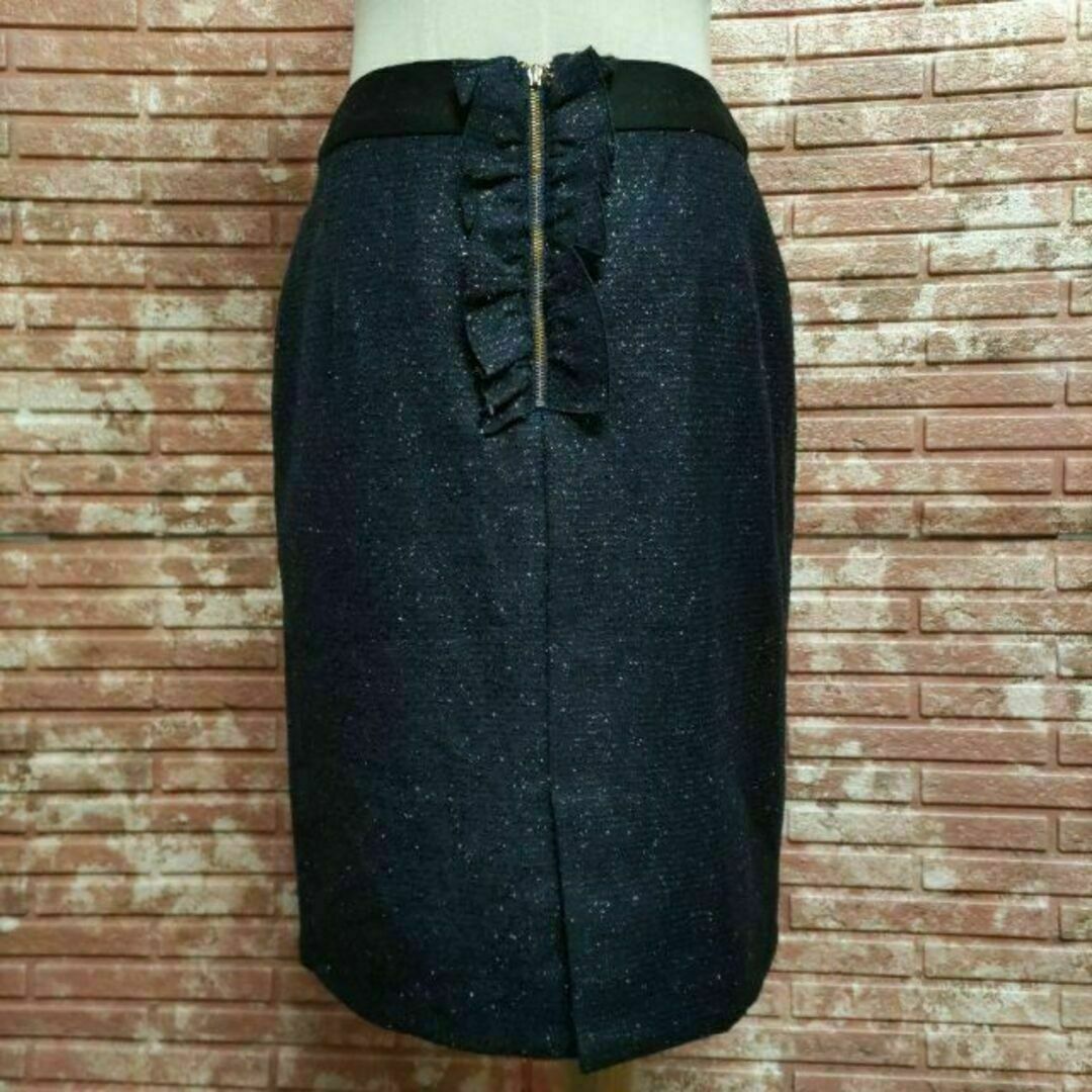 STRAWBERRY-FIELDS(ストロベリーフィールズ)のストロベリーフィールズ ウール ラメ入 ひざ丈タイトスカート ネイビー サイズ2 レディースのスカート(ひざ丈スカート)の商品写真