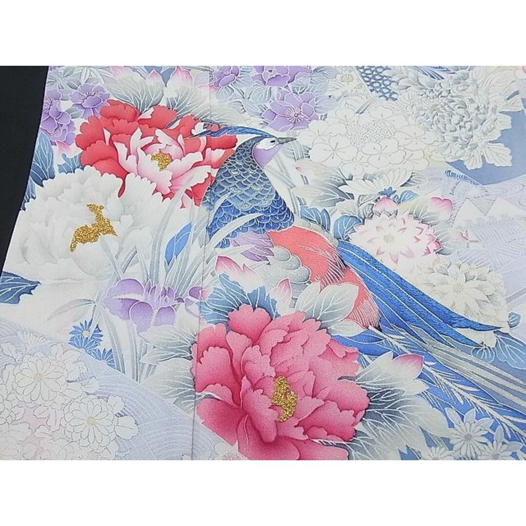 平和屋1■豪華振袖　刺繍　尾長鶏吉祥花文　暈し染め　金彩　逸品　CAAC2873ua レディースの水着/浴衣(振袖)の商品写真