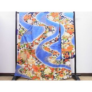 平和屋1■豪華振袖　駒刺繍　流水草花文　暈し染め　金彩　逸品　CAAC3125ev(振袖)