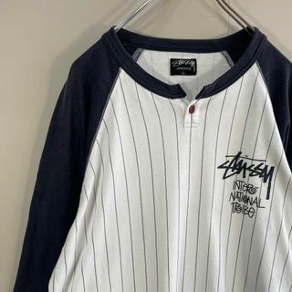 ステューシー(STUSSY)の【ヘンリーネック、マルチストライプ】stussyベースボールTシャツ古着sk8(Tシャツ/カットソー(七分/長袖))