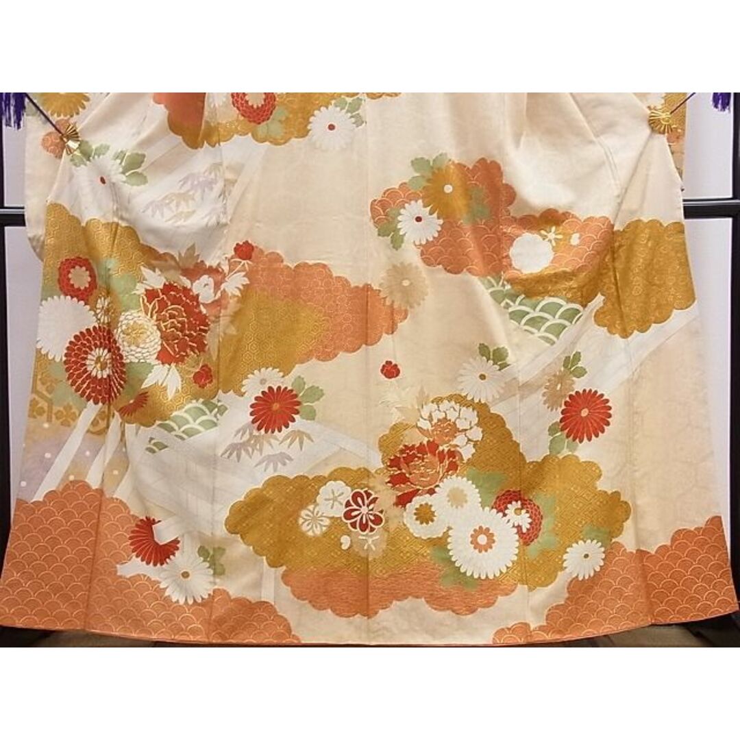 平和屋1■豪華振袖　駒刺繍　雲取り草花文　金彩　逸品　CAAC3145ev レディースの水着/浴衣(振袖)の商品写真