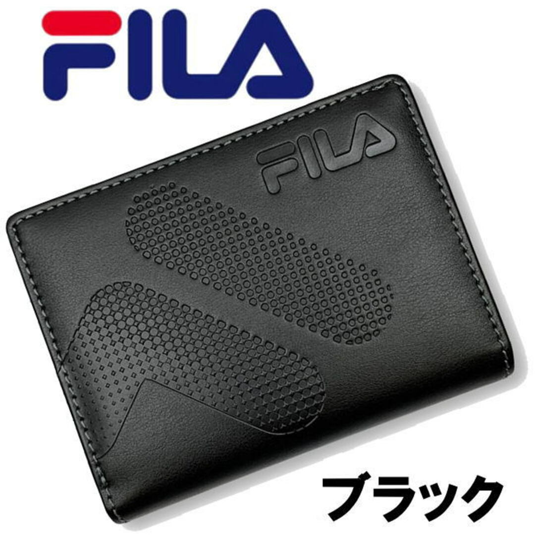 ブラック 黒 FILA フィラ ドットロゴ ファスナークリアポケ 折財布53 メンズのファッション小物(折り財布)の商品写真