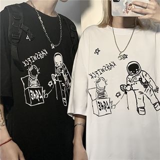 【残り僅か】3L メンズ レディース Tシャツ ブラック ストリート 韓国 半袖(Tシャツ/カットソー(半袖/袖なし))