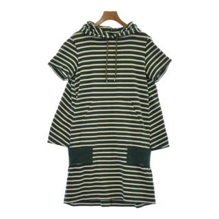 サカイ(sacai)のsacai サカイ ワンピース -(M位) 緑x白(ボーダー) 【古着】【中古】(ひざ丈ワンピース)