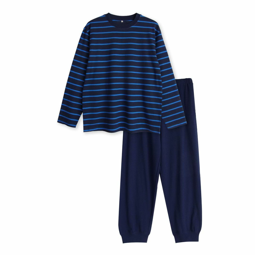【色: ネイビーブルー】パジャマ メンズ 綿100% 薄手 Tシャツ生地 柔らか メンズのファッション小物(その他)の商品写真