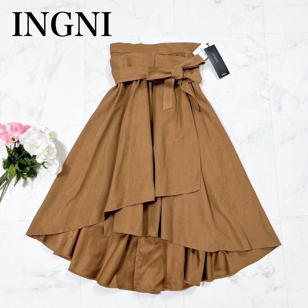 INGNI(イング)の●【新品】INGNI イング サッシュ付 ピーチラップイレヘム スカート リボン レディースのスカート(その他)の商品写真