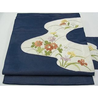 平和屋1■夏物　九寸名古屋帯　銀駒刺繍　草花文　金糸　逸品　CAAC6767tx(帯)