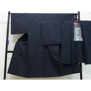 平和屋1■男性　紬　アンサンブル　漆黒色　逸品　CAAB3451gh(着物)