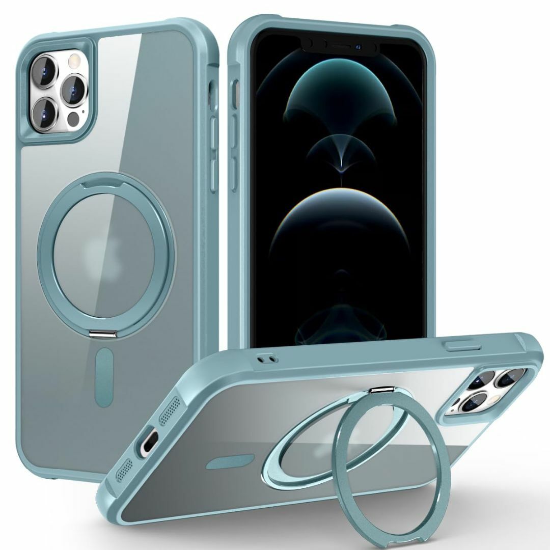 【サイズ:iPhone12Pro/12_色:薄ブルー】360°回転スタンド付き  スマホ/家電/カメラのスマホアクセサリー(その他)の商品写真