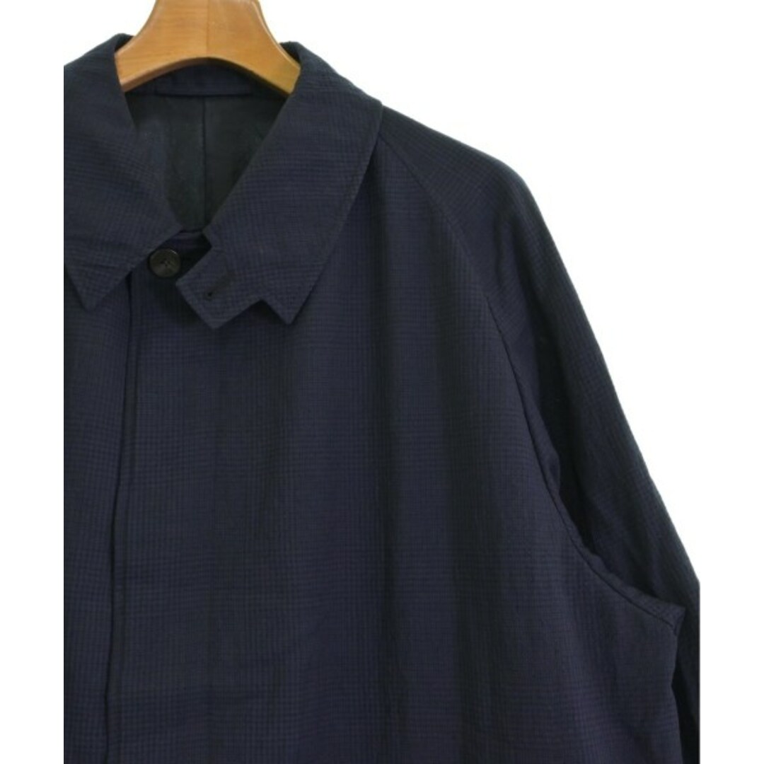 CARUSO カルーゾ ステンカラーコート 50(XL位) 紺x黒(チェック) 【古着】【中古】 メンズのジャケット/アウター(ステンカラーコート)の商品写真