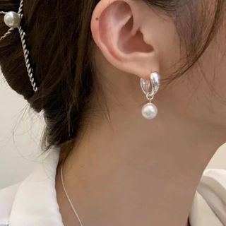 パール  ピアス  フォーマル 韓国 シルバー(ピアス)