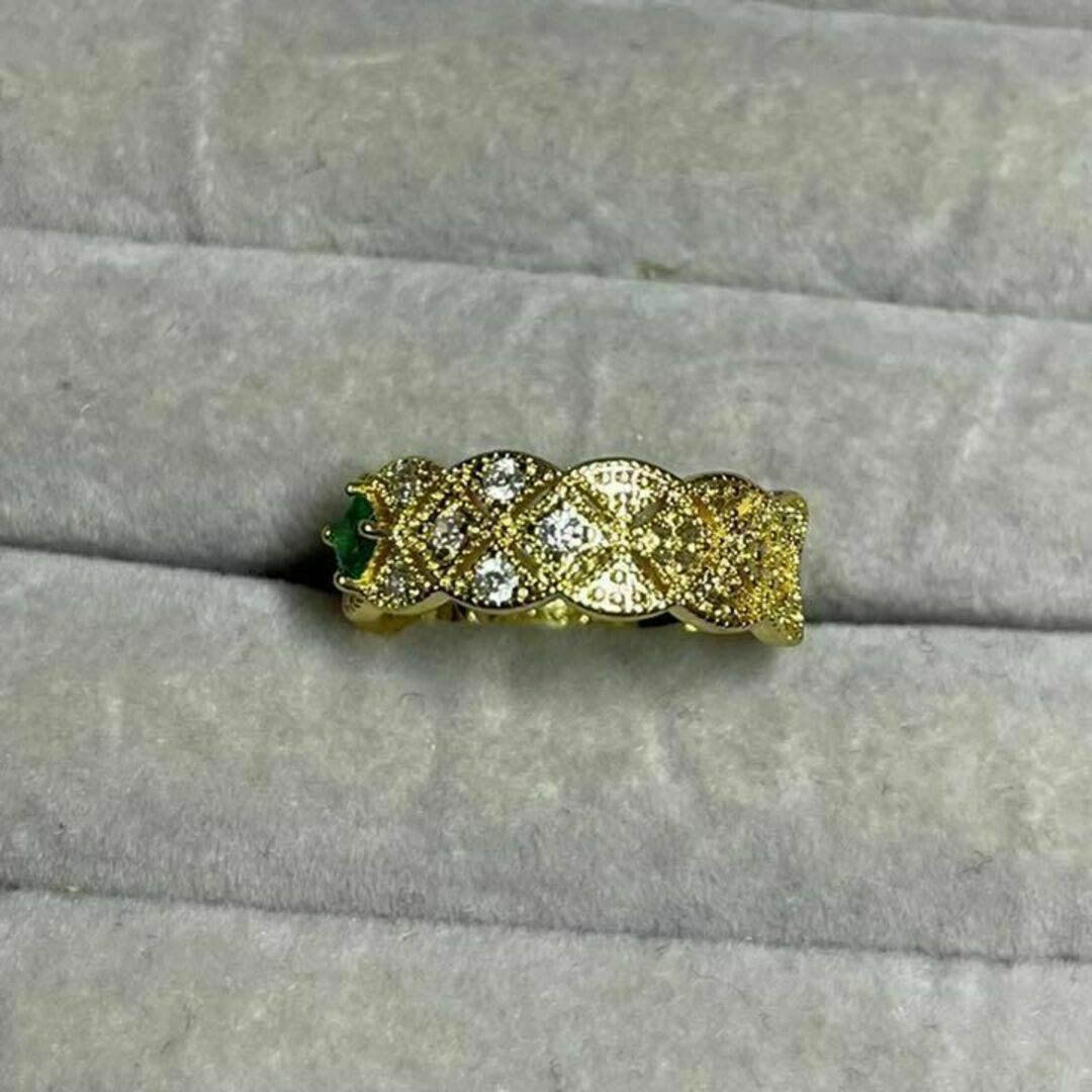 指輪　リング　グリーンストーン　ゴールド　緑　オープンリング　ジルコニア　新品 レディースのアクセサリー(リング(指輪))の商品写真