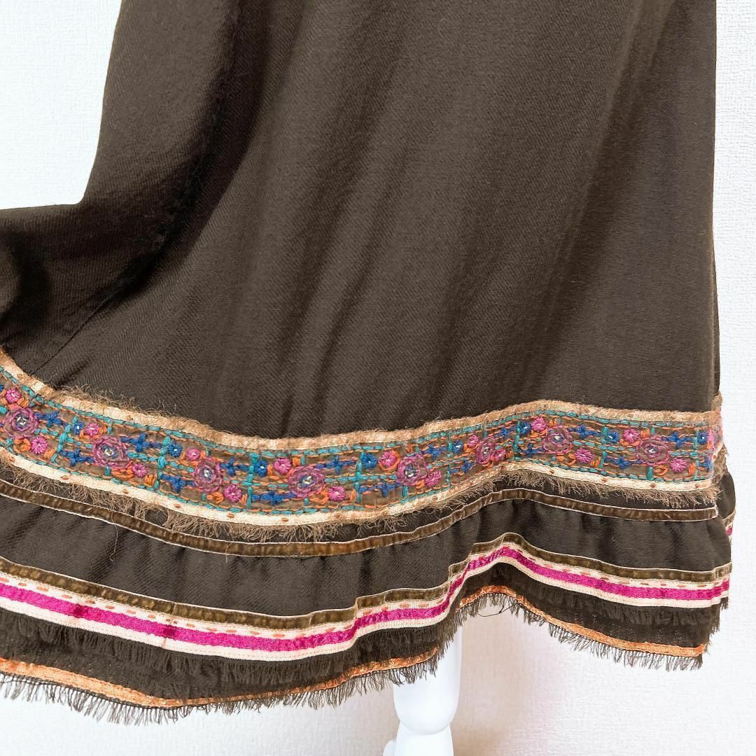 ●WEEKEND MaxMara エスニック柄 羊毛スカート 刺繍 ブラウン レディースのスカート(その他)の商品写真