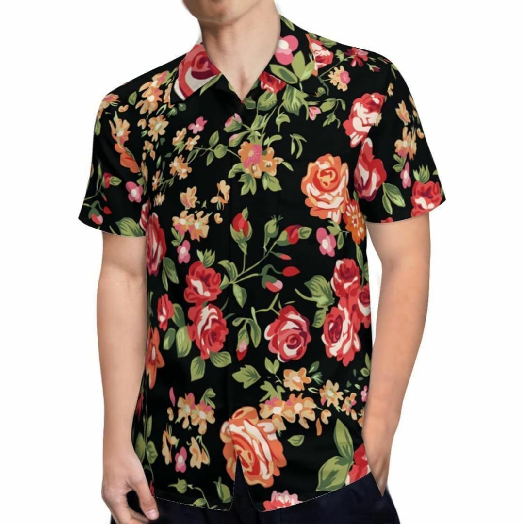 大特価⭐半袖シャツ ハワイアン バラ柄 メンズ 夏 ワイシャツ 開襟シャツ S メンズのトップス(シャツ)の商品写真