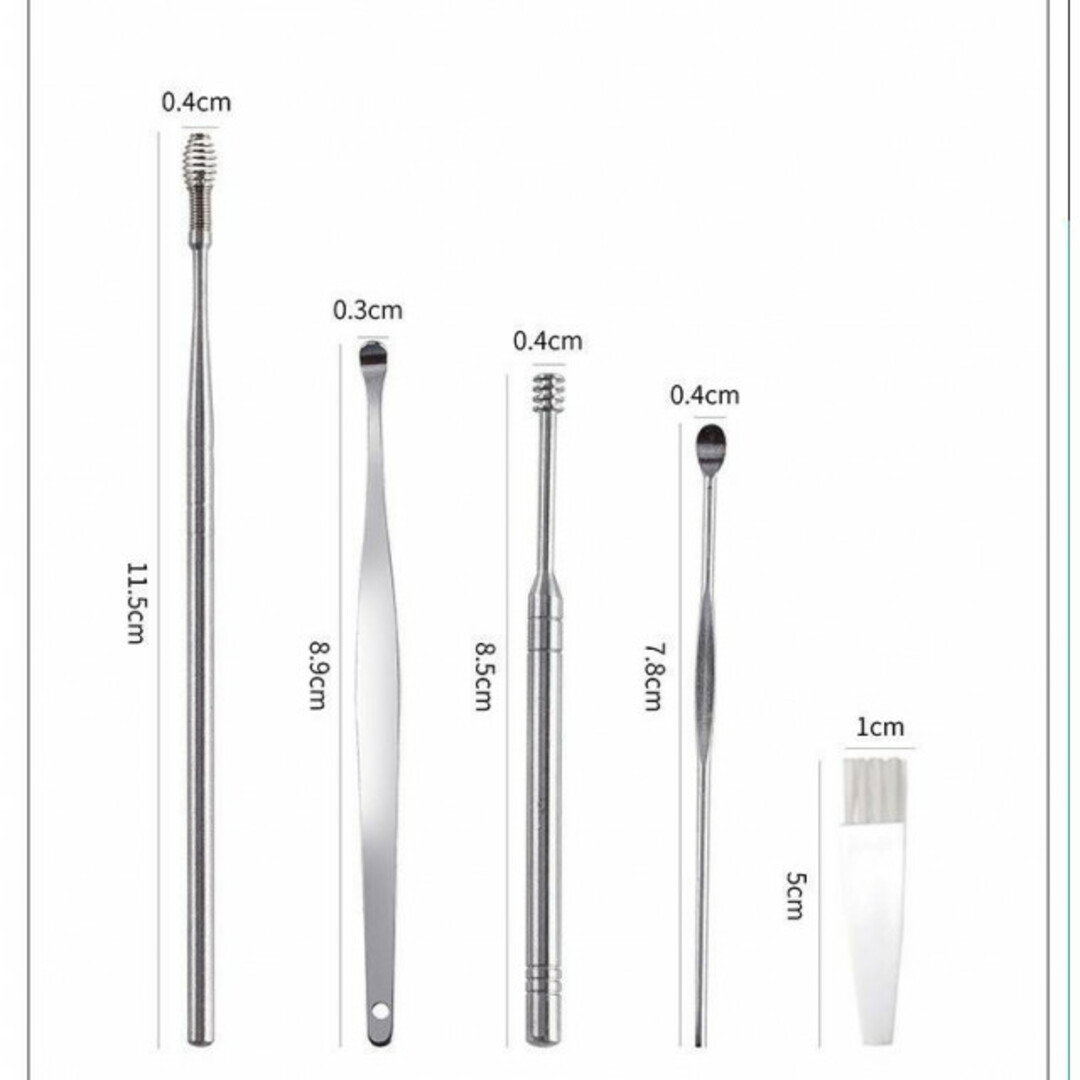 耳かき　6点セット　ケース付き　ステンレス製　耳掃除　スパイラル型　携帯用　耳掻 インテリア/住まい/日用品の日用品/生活雑貨/旅行(日用品/生活雑貨)の商品写真