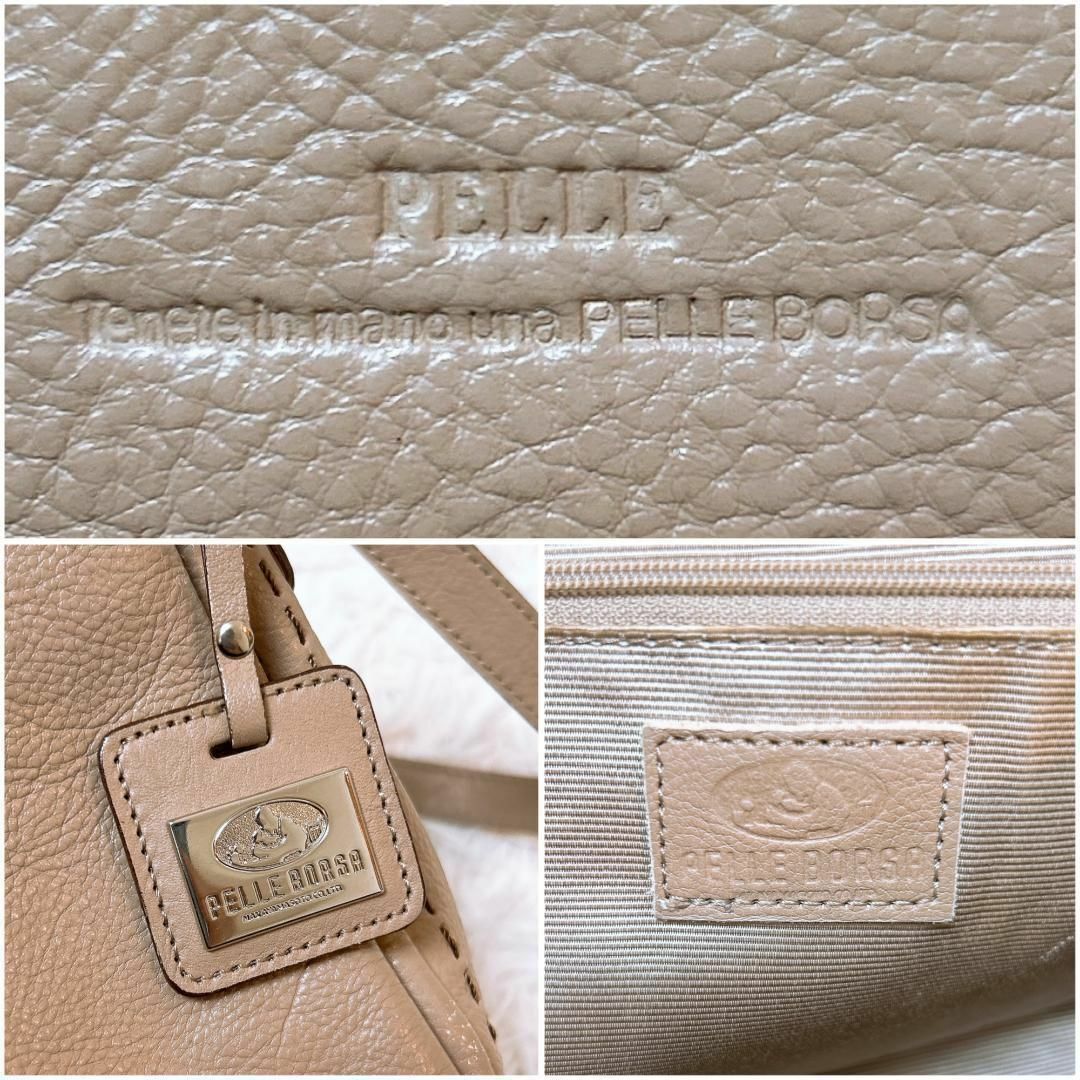 PELLE BORSA(ペレボルサ)の■PELLE BORSA レザー ショルダーバッグ チャーム ピンクベージュ レディースのバッグ(ショルダーバッグ)の商品写真