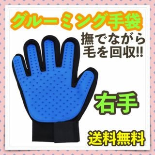 グルーミング手袋 ブルー 右手 なでながら毛のお手入れ 毛並み 犬猫兼用 洗濯可(猫)