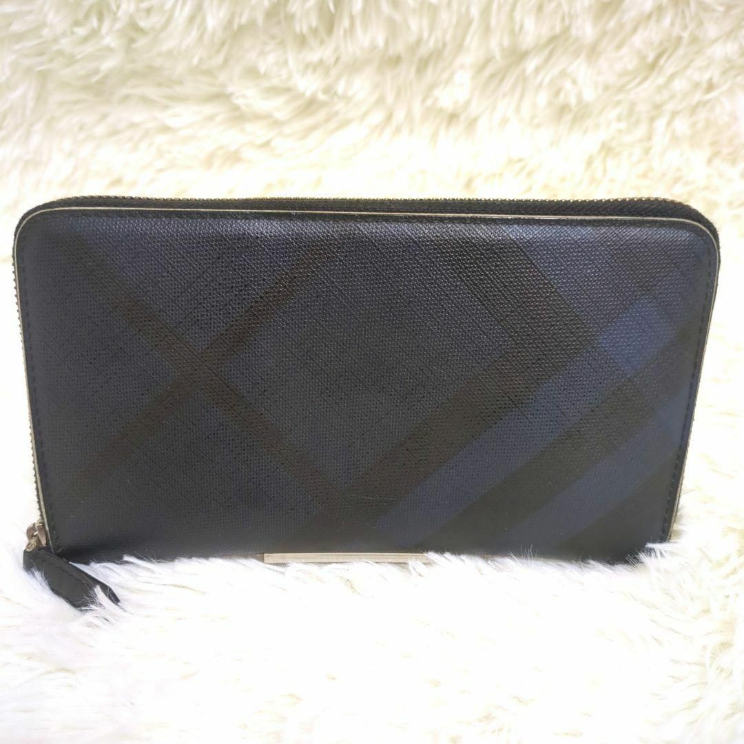 BURBERRY(バーバリー)の✨現行品✨　バーバリー　スモークチェック　長財布　ラウンドファスナー　青　黒 メンズのファッション小物(長財布)の商品写真