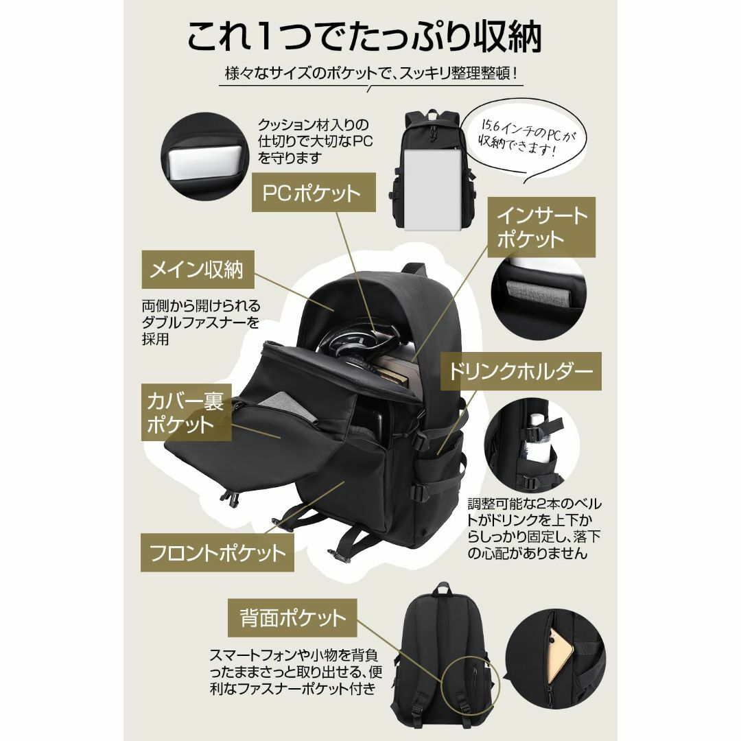 【色: ブラック】[monomark] リュック レディース 通学 【現役モデル その他のその他(その他)の商品写真