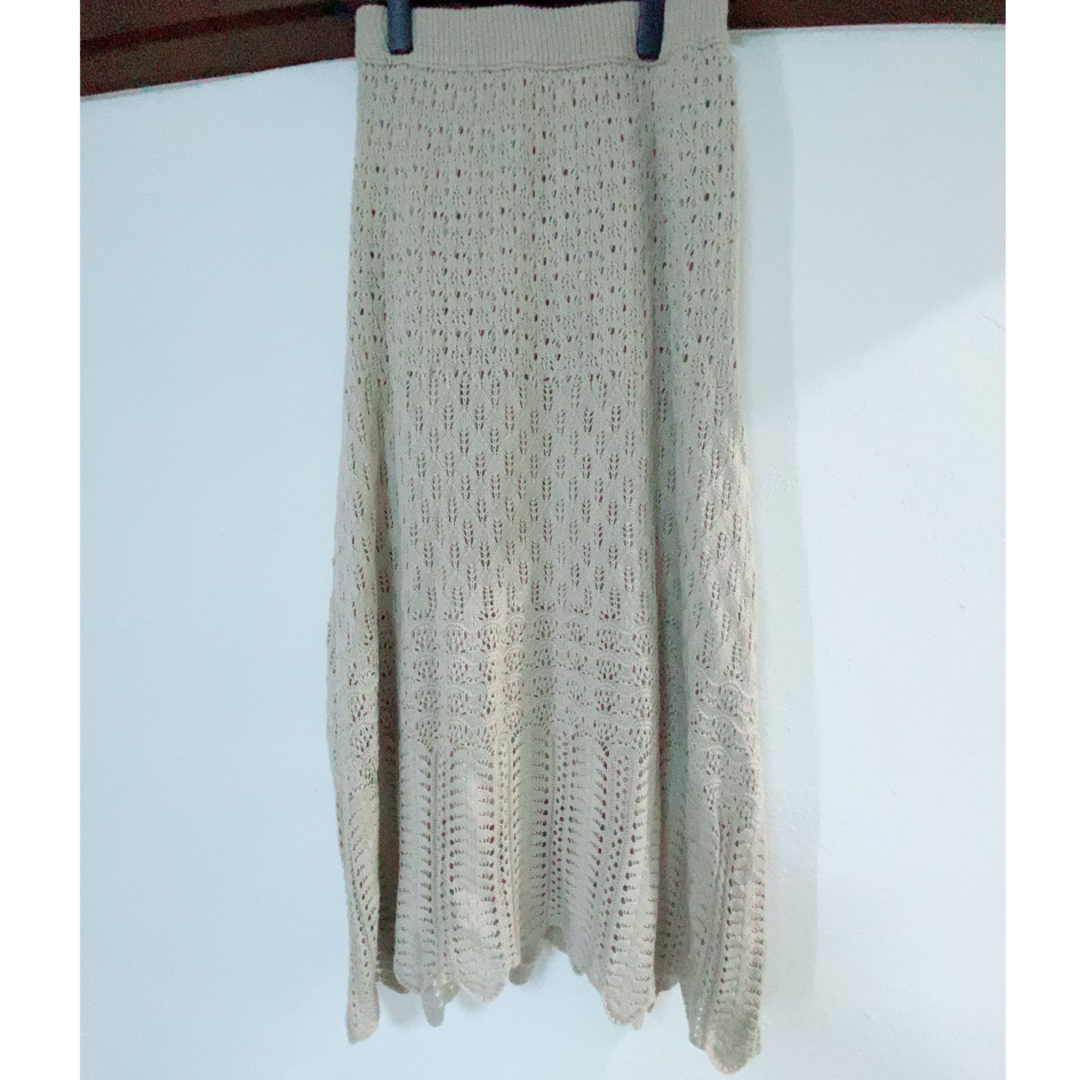 ViS(ヴィス)の【セットアップ】透かし編みショートカーディガン+透かし編みロングニットスカート レディースのスカート(ロングスカート)の商品写真