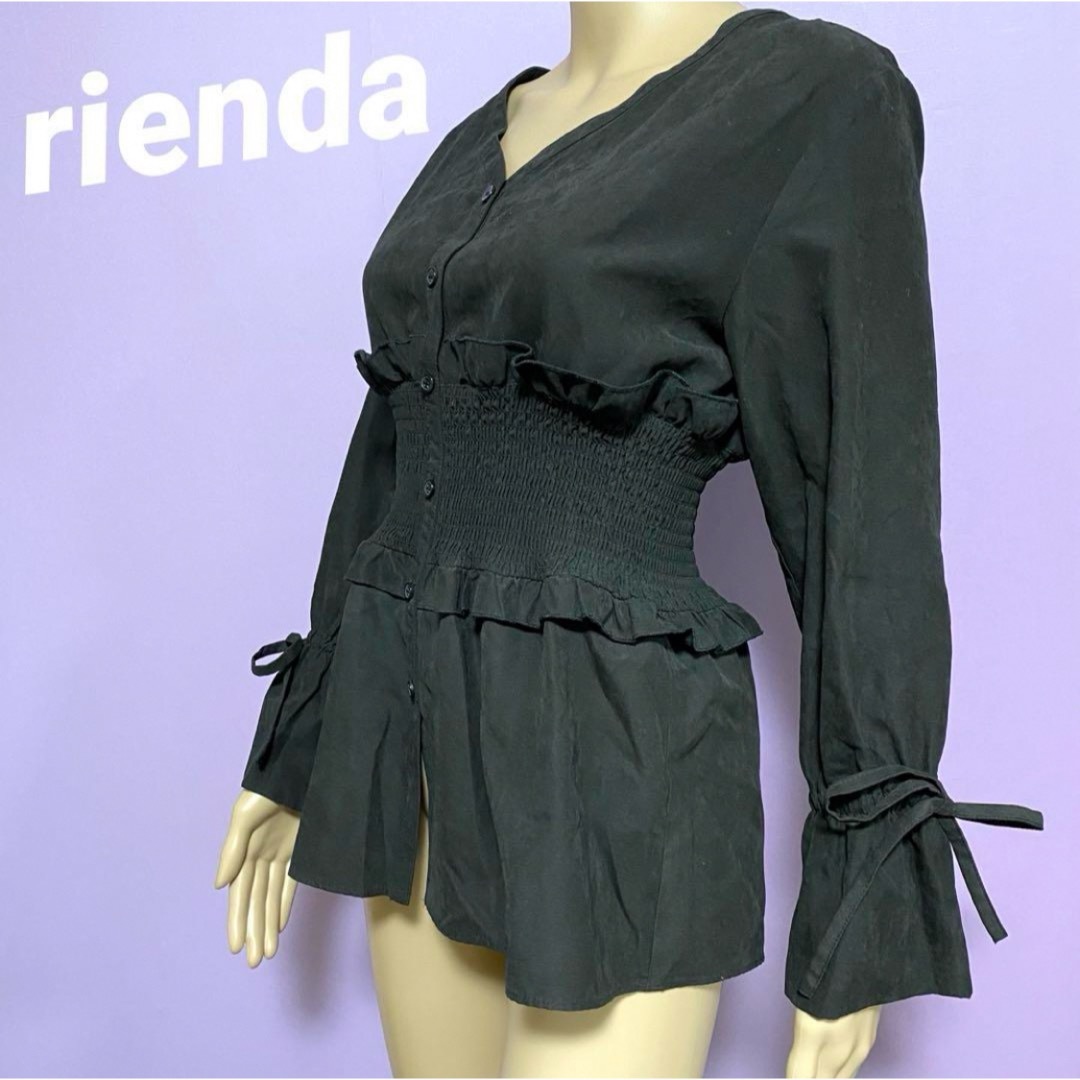 rienda(リエンダ)のrienda リエンダ BLACK シャツブラウス トップス 美シルエット 長袖 レディースのトップス(シャツ/ブラウス(長袖/七分))の商品写真