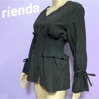 リエンダ(rienda)のrienda リエンダ BLACK シャツブラウス トップス 美シルエット 長袖(シャツ/ブラウス(長袖/七分))