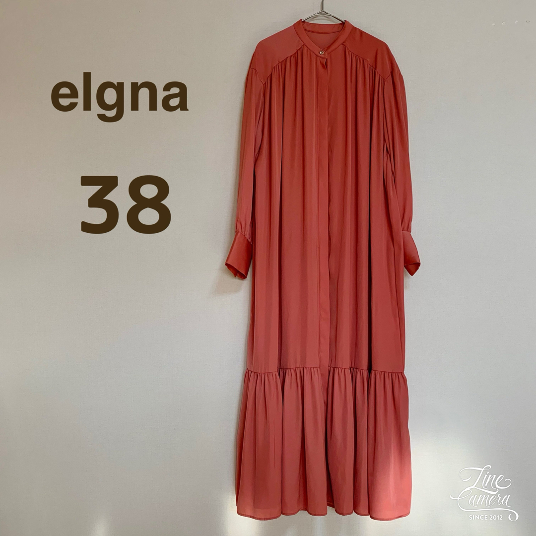 elgna ロングワンピース 38 M マキシ丈 フリル シャツワンピース レディースのワンピース(ロングワンピース/マキシワンピース)の商品写真